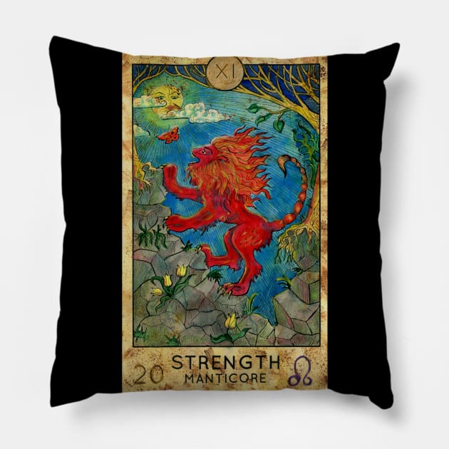 Strength. Major Arcana Tarot Card. Pillow by Mystic Arts