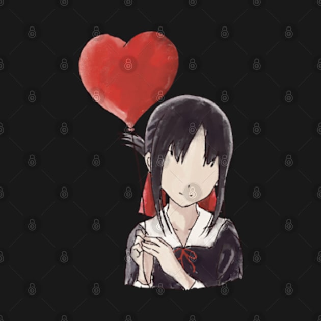 Kaguya sama Kaguya shinomiya holding a heart-shaped red balloon in an aesthetic watercolor art | mirror by Animangapoi