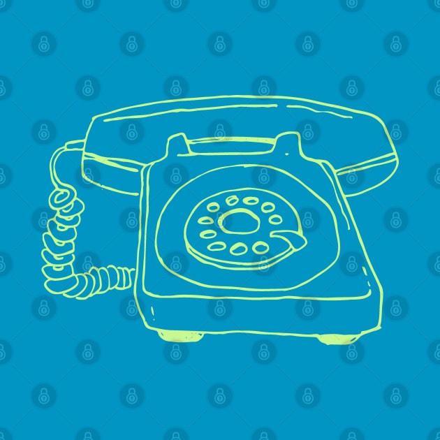 Sketchy Old Retro Rotary Phone - Green Line by callingtomorrow