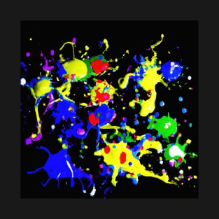 Bright coloured paint splats on a black background T-Shirt