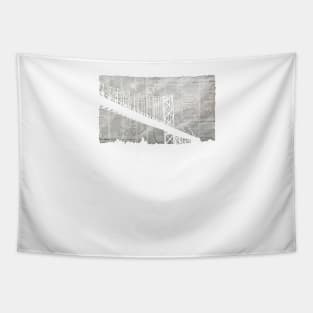 Paper City , Newspaper Bridge Collage,  cutout black white print illustration Tapestry