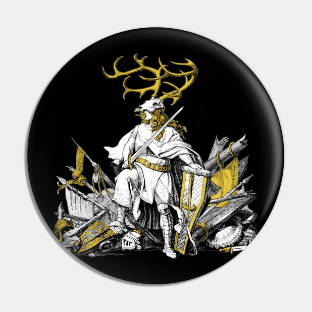 Stag Knight Deer Skull - Gold Pin by ballhard