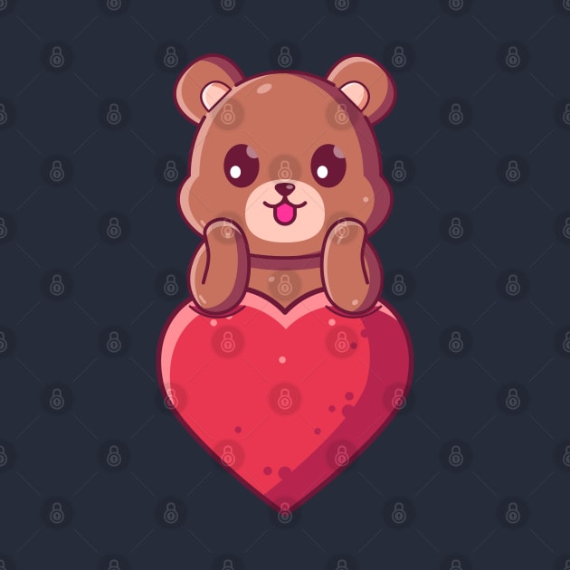 Cute Brown Bear with big love. Gift for valentine's day with cute animal character illustration. by Ardhsells