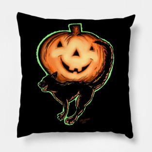 Black Cat with Jack O Lantern Pillow