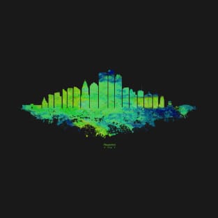 Houston City Skyline - Watercolor Green, blue T-Shirt