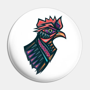 Colorful mexican rooster illustration Pin