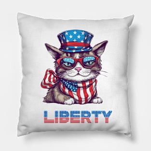 Liberty Cat, Patriotic 4th of July Design Pillow