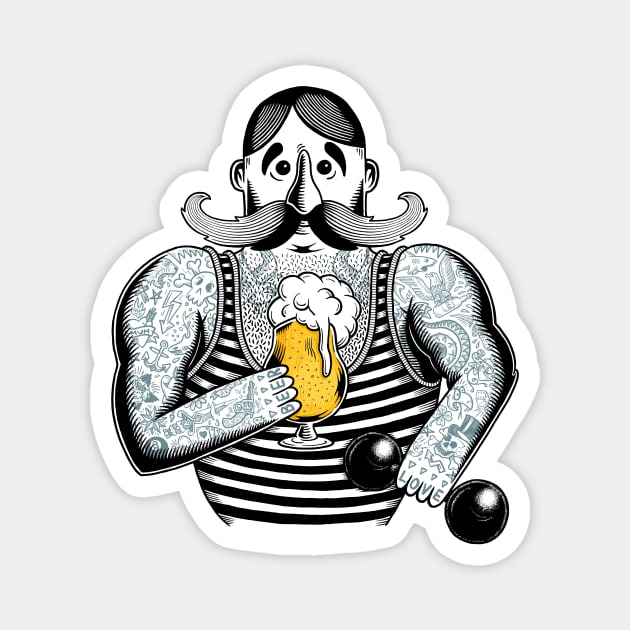 Tattooed Circus Strongman Beer Lover Magnet by 10tacled