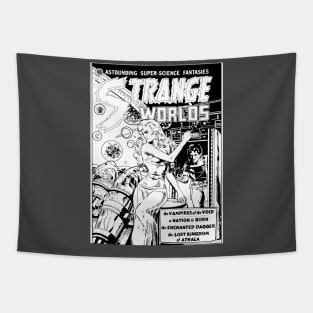 Strange Worlds No 4 B&W Line art Tapestry