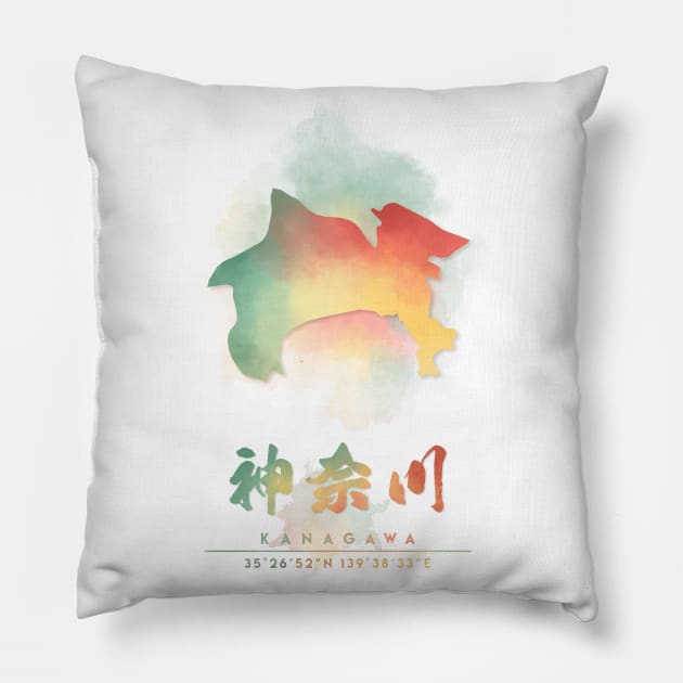 Kanagawa, Japan Watercolor Map Art Pillow by Takeda_Art