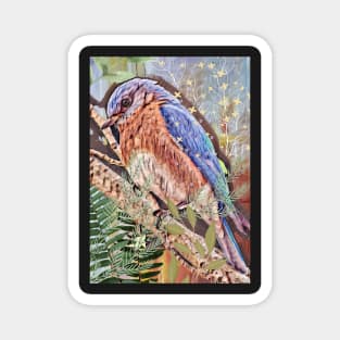 Cute perched blue and brown little bird. Magnet