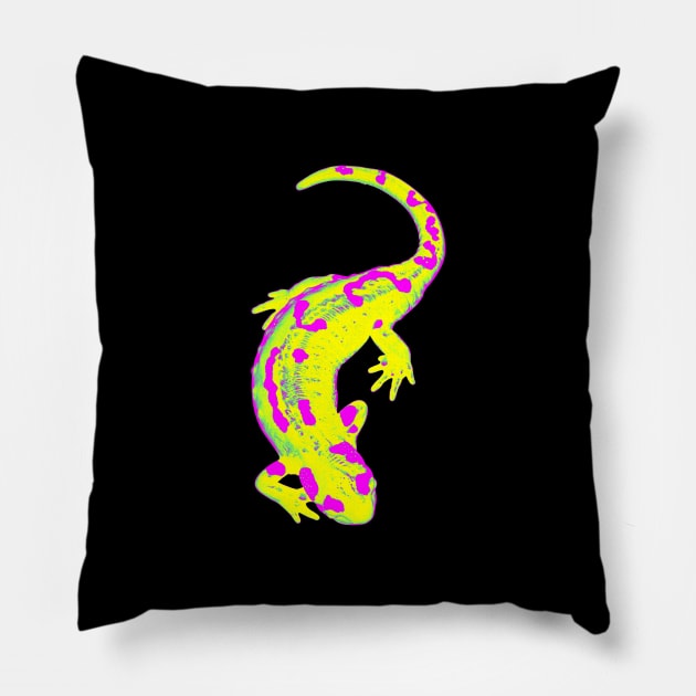 Salamander Lemon Trace Pillow by CharlieCreator