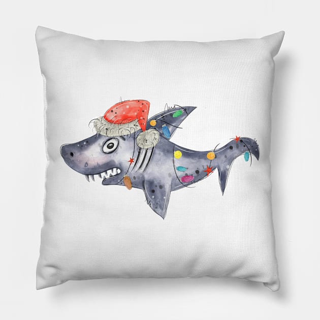 Christmas shark Pillow by HJstudioDesigns