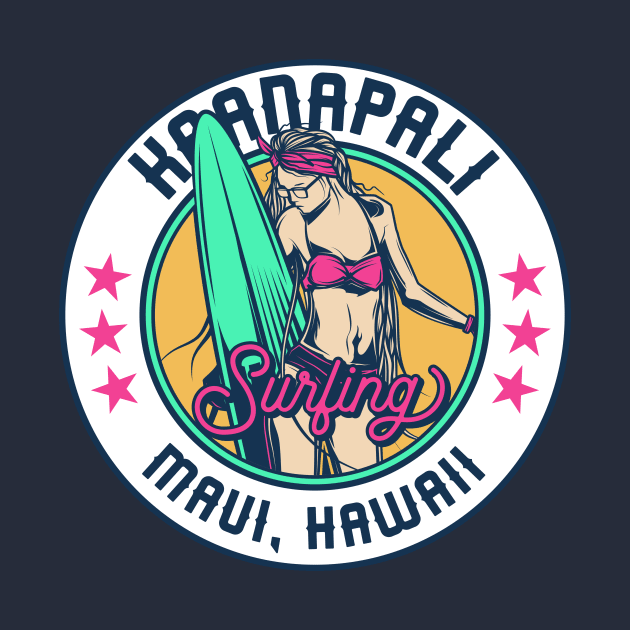 Retro Surfer Babe Badge Kaanapali Beach Maui Hawaii by Now Boarding