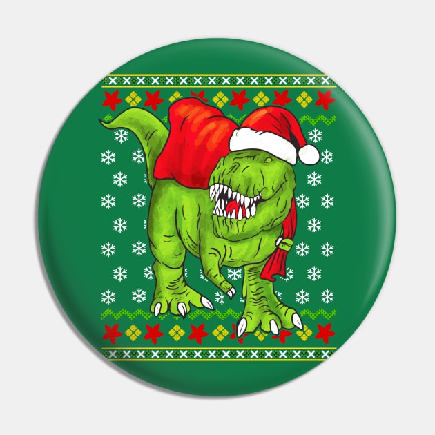 T Rex Santa Claus Ugly Christmas Sweater Pin by E