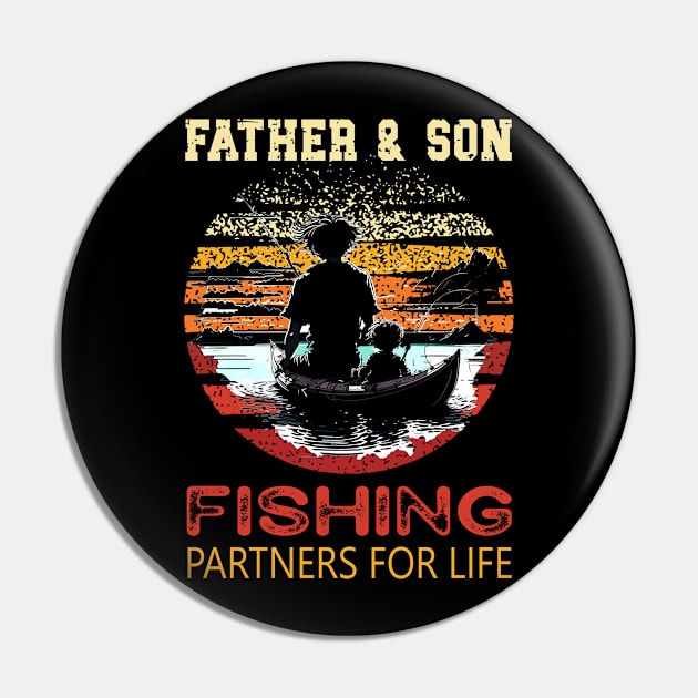 Vintage Father Son Fishing Partners For Life Dad Matching Pin by AlmaDesigns