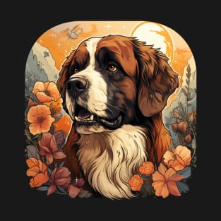 Saint Bernard  Dog Vintage Floral T-Shirt