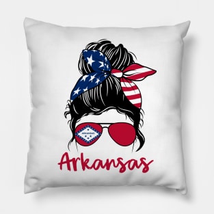 Arkansas girl Messy bun , American Girl , Arkansas Flag Pillow