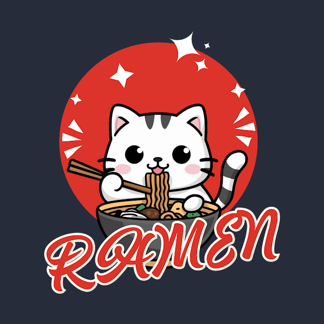 Cute Cat Eating Ramen by Montony