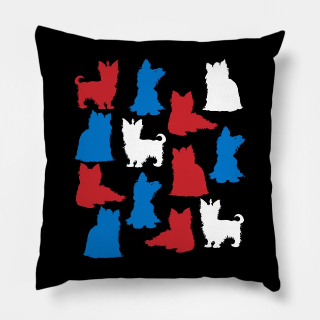 Patriotic Yorkie Dog America Flag 4Th Of July Pillow by klausgaiser