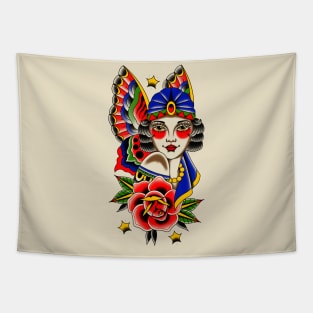 Traditional Girl On Butterfly Wings Tapestry