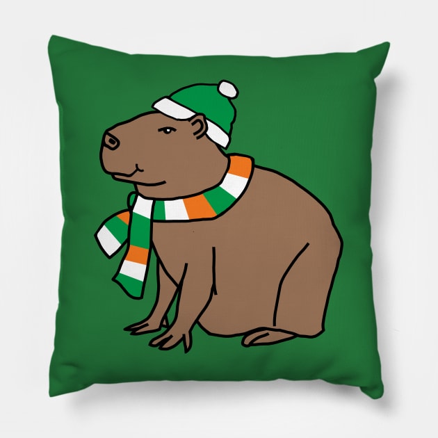 Irish Capybara on St Patricks Day Pillow by ellenhenryart