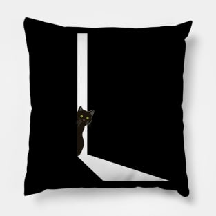 Black Cat Leaning Out of Door Pillow