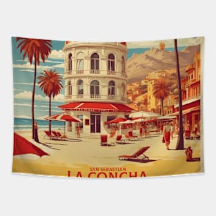 La Concha San Sebastian Beach Spain Travel Tourism Retro Vintage Tapestry