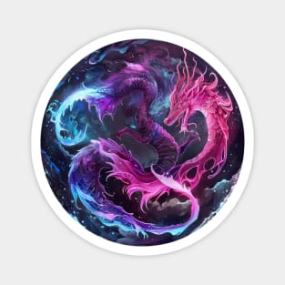 Guardian of the Night: Moonlit Dragon Circle Magnet