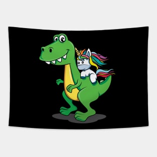 Cute Dinosaur and Unicorn/Pony with Rainbow Colors Tapestry