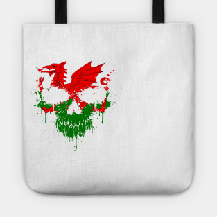 Chaotic Welsh Flag Splatter Skull Tote