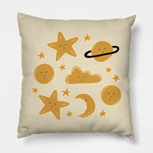 Dreamy skies above in mustard yellow Pillow