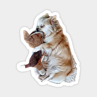 Adorable Sleeping Tibetan Spaniel with Her Favorite Toy Dog, Drawing Magnet