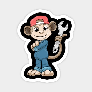 Monkey as Mechanic with Tools and Helmet Magnet