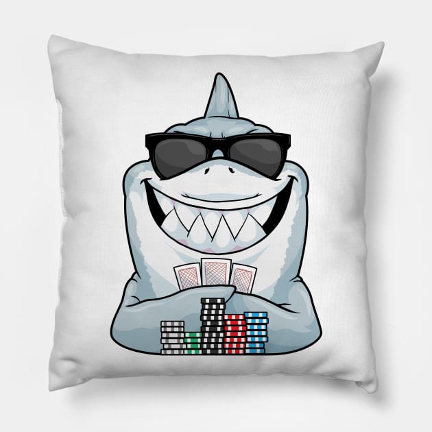 Shark at Poker with Chips Cards & Sunglasses Pillow by Markus Schnabel