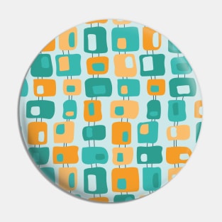 Funky Squares Retro Pattern Aqua, Teal, Orange Pin