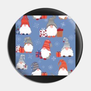 Christmas Gnomes with Snowflakes and Presents on Pale Blue Pin