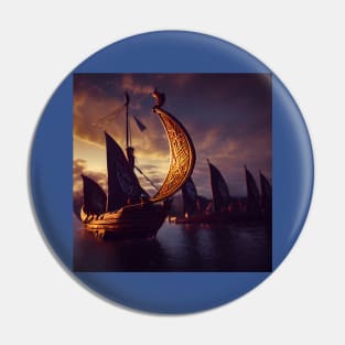 Viking Raiders on Longships Pin