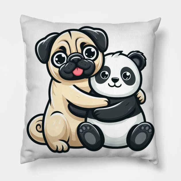 Pug and Panda are Animal Pals Pillow by Shawn's Domain