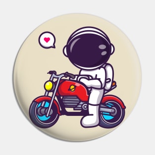 Cute Astronaut Riding Motorcycle Cartoon Pin