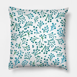 Watercolor winter flowers - blue and green Pillow