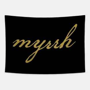 Myrrh Christmas Gift Minimal Typography Gold Script Tapestry