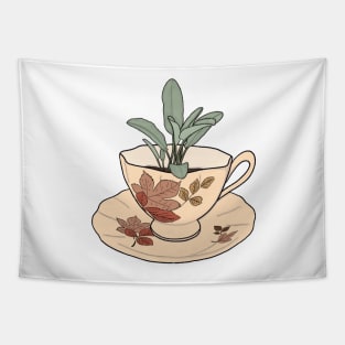 Autumn Cottagecore Sage Tea cup Tapestry