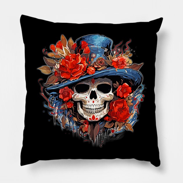 Female Day of the Dead Dia de Los Muertos Sugar Skull Pillow by Tees 4 Thee