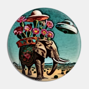 watercolor cactus on Elephant with UFO Pin