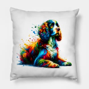 Artistic American Water Spaniel in Vibrant Splash Style Pillow