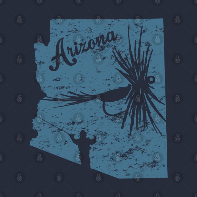 Arizona Distressed Fly Fishing State Map by TeeCreations