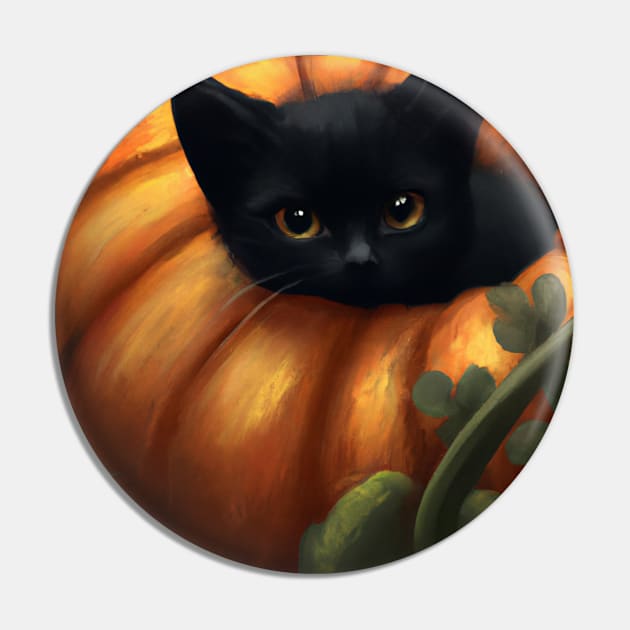 Cute Black Cat In Pumpkin Pin by SillyShirts