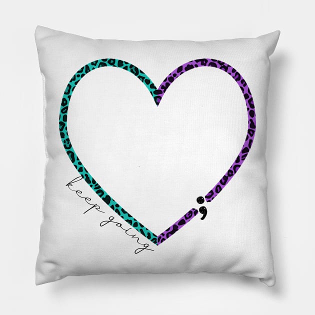 Mental Health Awareness Keep Going Heart Semicolon Pillow by theboonation8267