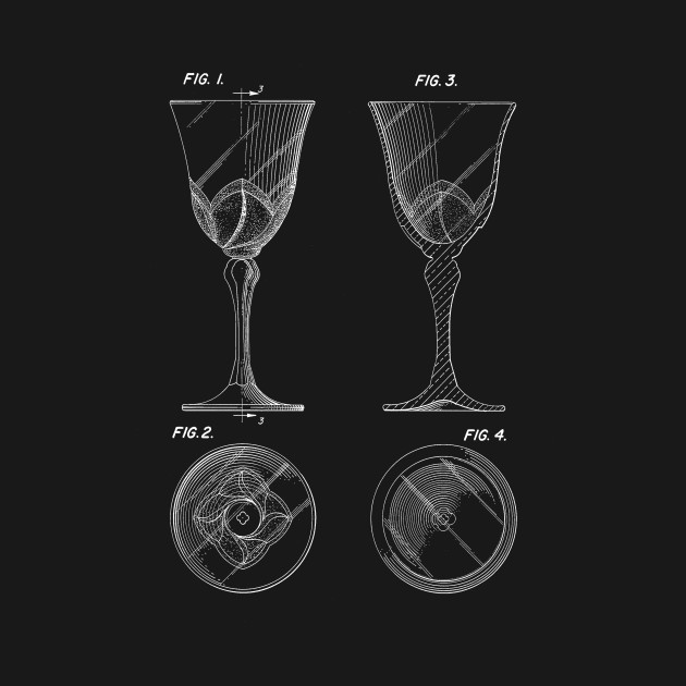 Disover Wine Glass Vintage Patent Drawing - Wine Glass - T-Shirt